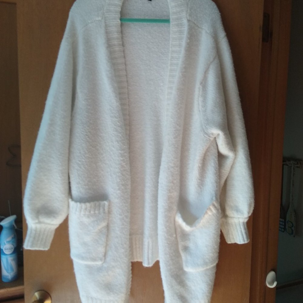 Fuzzy open long cardigan